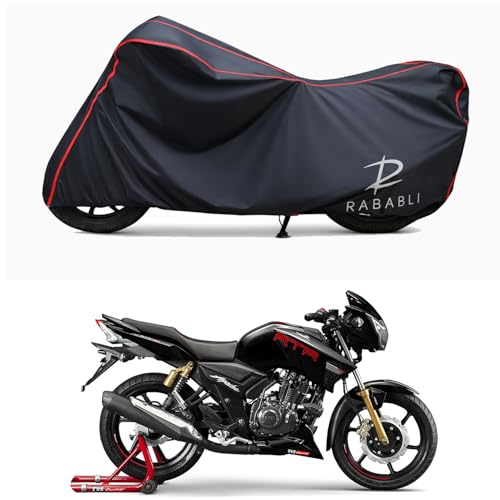 Image of Waterproof Bike Body Cover Compatible for | TVS Apache RTR 160 Disc | Taffeta Fabric, Red Piping Design, Bottom Elastic Fit | Dustproof, Sun UV & Rain Protection for All Bikes