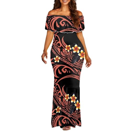 Image of Polynesian for Women S-7XL Off Shoulder Maxi Dress Hawaiian Summer Dresses