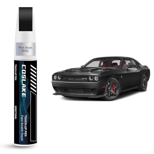 COSLAKE Car Touch Up Paint(Pitch Black(PX8)) for Dodge, Car Paint Scratch Repair Kit, Quick & Easy Solution to Repair, 2 in 1 Scratch Remover Pen with 2PCS Disposable Micro Applicators