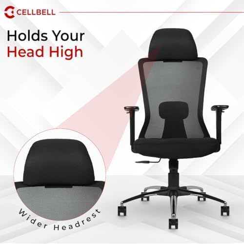 Image of CELLBELL Ergoglide Office Chair High Back Mesh Ergonomic Backrest Design | Tilt Mechanism, Computer, Desk Chair, Work from Home Chair Built-in Adjustable Lumbar Support & Armrest Smooth Glide, Black