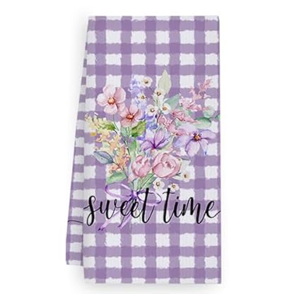 Geschirrtücher Lila Gitterblume Handtücher Waffeltücher Küchentücher Geschirrhandtücher Saugfähige Trockentücher Küche Multi-Purpose Abtrockentücher Küche Handtuchset 4 Stück (40x60cm)