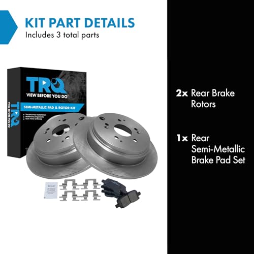 Image of TRQ Rear Brake Pad and Rotor Set Semi Metallic Solid Rotors | For 2002-2004 Honda Odyssey