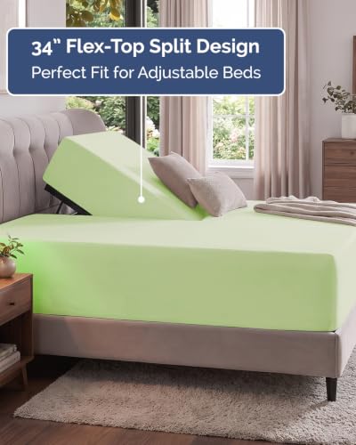 Image of Extra Deep Flex Top Split Head King Fitted Sheet - Hotel Luxury Single Fitted Sheet Only - Easily Fits 18 inch to 24 inch Mattress - Ultra Soft, Wrinkle Free w /Extra Deep Pockets - Light Sage Green