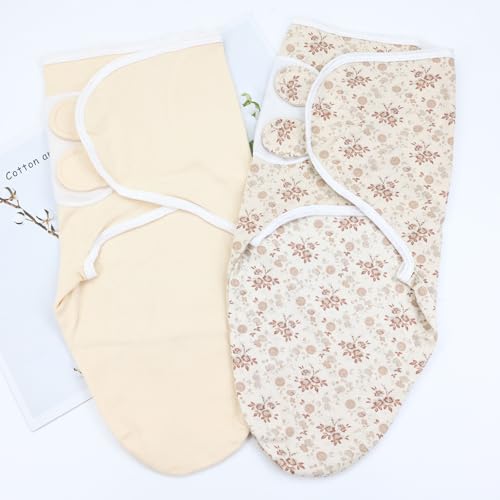 Image of Cinaci 2 Pack Adjustable Soft Cotton Blend Newborn Baby Receiving Swaddle Blankets Sleep Sacks with Nursery Hats Caps Beanies Bonnets for Baby Girls Boys Newborns Infants