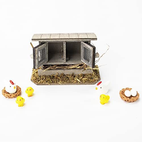 Hiawbon Miniature Retro Wooden Chicken Coop Mini Family Chicken,Hen,Chick,Egg,Chicken Nest Ornament Micro Landscape Fairy Garden Decor #TOP5
