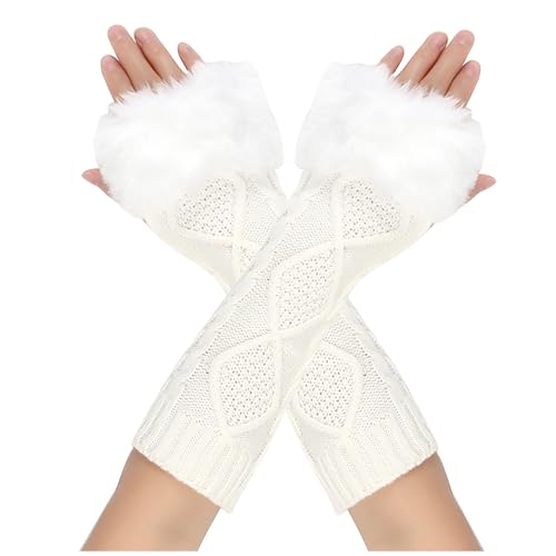 Image of Chiclinco Crochet Leg Warmer Fleece Lined and Fur Arm Warmer Fingerless Gloves Set for Cold Weather Boot Socks Ice Skating