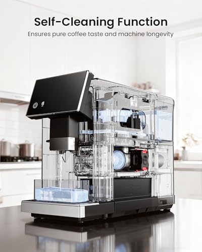 Image of Fully Automatic Espresso Machine, 19 Bar Coffee Maker with Integrated Grinder, Touch Screen Espresso Machine with 15 Grind Settings, Self-Cleaning Coffee Maker for Latte, Cappuccino (Black)