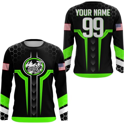 PIONAMZIOZ Personalized Motocross Jersey Men Women Upf30+ Dirt Bike Jersey Youth Off-Road Jersey MX Jersey Kids Adult (US, Alpha, Small, 5X-Large, Regular, Regular, Green)