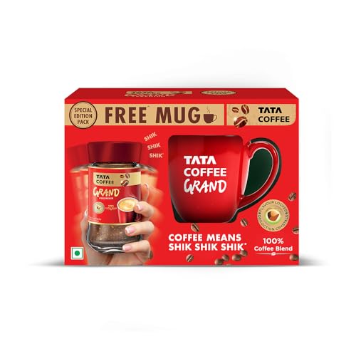 Image of Tata Coffee Grand Premium Instant Coffee | Special Edition Pack | Instant Coffee Blend | With Flavour Locked Decoction Crystals| 45g Jar with Mug