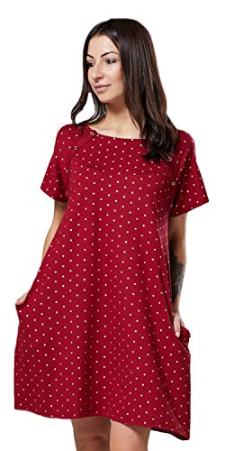 HAPPY MAMA Femme Accouchement Hôpital Robe Chemise Allaitement Grossesse 1028 (Cramoisi avec Étoiles, 40, M)