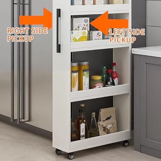 Slim Rolling Spice Rack Cart 7-Tier Wooden Storage Shelf on Wheels Narrow Kitchen for Pantry & Dining Room Buffet Server Unit (S Gray)-zxi551gP