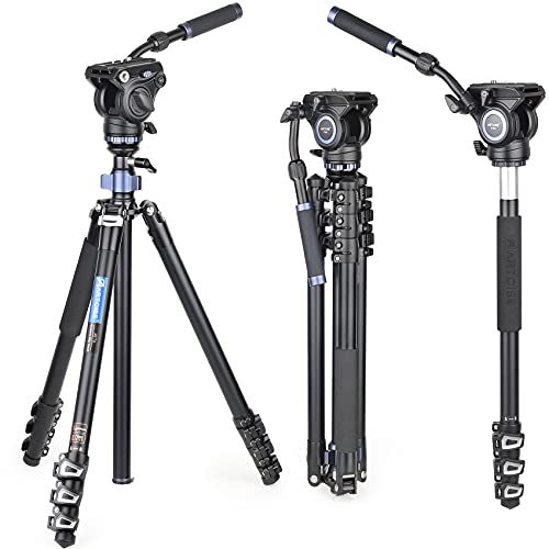 コンパクトアルミ 三脚 トラベル 一脚伸縮可変式 全伸高 195cm ビデオ 2ウェイフルード雲台水準器 持ち運びは便利 三脚ケース付き レバー 41pRwqJO4-S.jpg