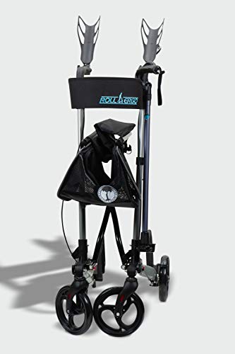 New Roller-GO Double Foldable Adult Mobility Rollator Upright Walker,Stand Up Double Folding Rollator Walker Rolling Mobility Walking Aid with Ergonomic Seat and Padded Forearm Cuffs for Seniors