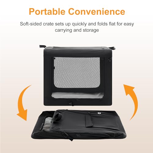 Image of NEWBULIG Collapsible Dog Crate 24 Inch, Portable Travel Crate for Dogs and Cats, Soft Foldable Pet Kennel with 3-Door Mesh Windows Indoor & Outdoor