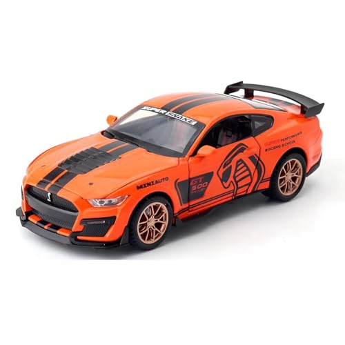 Image of 1:32 Scale Shelby Mustang GT500 Die-Cast Model Car - Orange Metal Toy Car