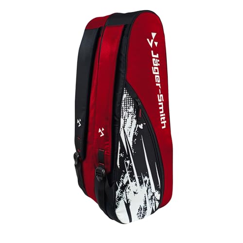 Image of Jager-Smith Polyester ORCA Red & Black Double Zipper Badminton Sports Bag with Shoe Compartment | Front Zip Pocket| Made in India