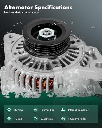 Image of SCITOO Alternators 11203 Compatible Fit for Toyota Auto and Light Truck Yaris 2006 2007 2008 2009 2010 2011 2012 2013 2014 2015 1.5L 12V 80Amp CW 4-Groove Pulley 11203 11505 104210-8180 27060-21150