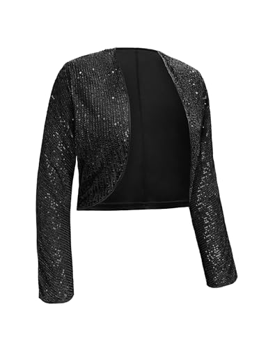Genhoo Womens Sequin Bolero Shrug Long Sleeve Cropped Sparkly Cardigan Open Front Sequins Jackets for Dresses2