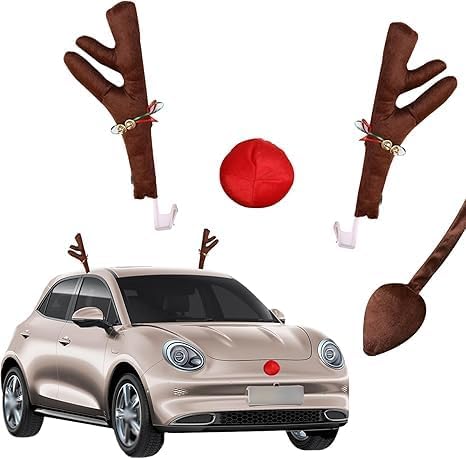 4個 車 クリスマス ボディデコレーション オーナメント 4.75インチ x 17.7インチ パールコットン張り屋根 ベル角付き +