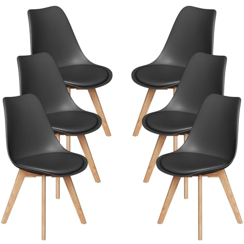 Stanew Chaises de Salle à Manger, Lot de 6 Chaises Scandinaves, Chaise de Cuisine, Idéal pour Salle à Manger, Salon, Chambre à Coucher, Chaises Noires