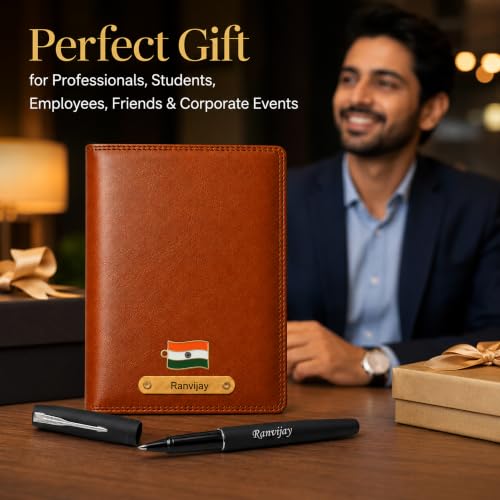 Image of SAVRI Personalized Gifts Customized Brown Diary with Name & Parker Roller Pen Gift Set | Premium Office Diary & Silver Clip Pen | Corporate Gift for Employees, Birthday, Anniversary & Professional Use