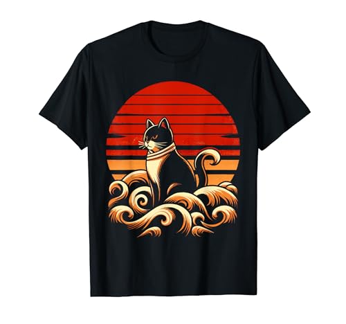 Artes Marciales Ukiyo-e Wave Kawaii Gato Guerrero Japonés Camiseta
