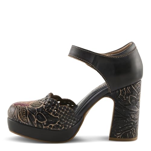 L'Artiste Debbihary Mary Jane Pump Shoes for Women | Pointed Closed Toe High Heels for Women with Rose Embossed Details and Adjustable Ankle Strap2