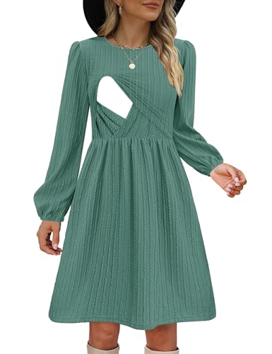 Image of CzzzyL Women Nursing Dress Long Sleeve Round Neck Maternity Flowy Knee Length Babydoll