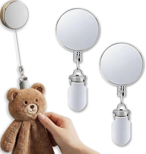 Image of Self Adhesive Retractable Towel Clip Holder, Stainless Steel No Drill Wall Mounted Cloth Hanger with Pull Cord for Dish Towels, Hand Towels and Cleaning Rags in Kitchen or Bathroom