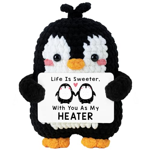 Penguin Romantic Gift - Valentines Day Gifts for Him, Her, Men, Boyfriend, Women, Girlfriend, Wife, Husband - Crochet Penguin Plush Couples Gifts for Anniversary, Birthday, Christmas, Stocking Stuffer