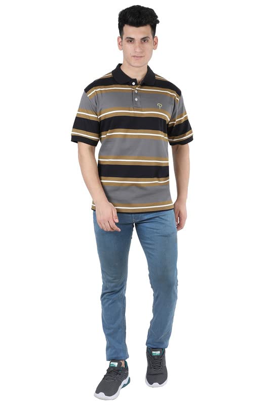 Image of Particle Men's Plus Size Big Size Cotton Polo Collar T-Shirt | Relaxed Fit Striped Half Sleeve | 100% Cotton 210 GSM | Smart Casual | Sizes 2XL-6XL | Breathable Summer Wear