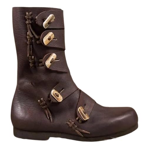 Image of Medieval Renaissance Leather Boots for Men & Women - Unisex Button Closure, Vintage Cosplay & Costume Footwear