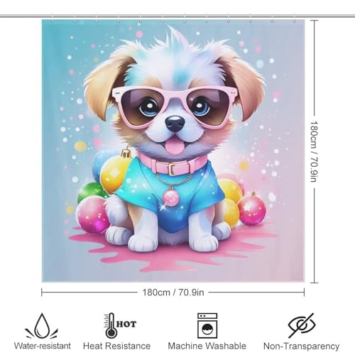 Rideau de douche chien mignon : imperméable et lavable 183x183cm pour baignoire