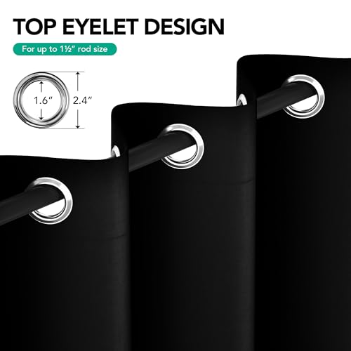 Image of Deconovo Super Soft Room Darkening Curtains Thermal Insulated Eyelet Curtains Blackout Curtains for Boys Bedroom Black 42 x 84 Inch 2 Panels