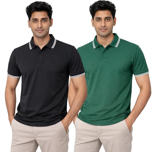 Image of Hangout Hub Men's Polo T Shirt | Solid | Plain Regular Fit Tees|Collar T-Shirts|Half Sleeves|Set of 1 & 2|HH.MP.MAR