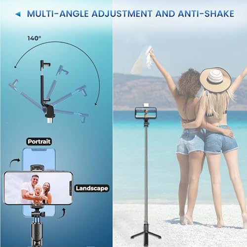 Image of Kratos Upgraded 2026 Selfie Stick Tripod,100CM Length with Light, 3 in 1 Multifunctional Design,Rechargable LED Light with Two Brighness Levels for Make up,Selfie & Photo Shoot with Bluetooth Remote