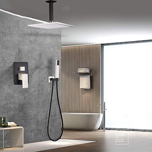Ensemble combiné de douche mitigeur de pluie noir encastrable avec douchette à main - 3
