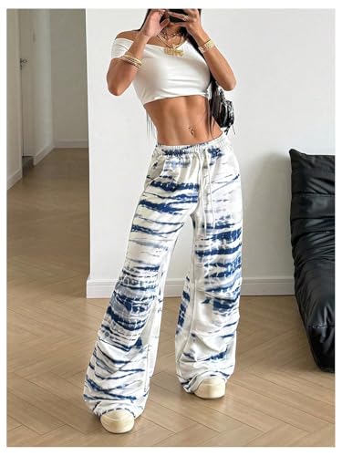 Women's Tie Dye Drawstring Pants Y2k Low Rise Wide Leg Loose Trousers3
