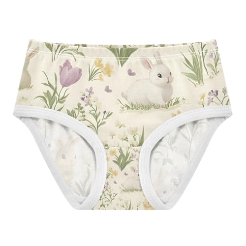 Toddler Briefs, Cute Rabbits Flower Cream Girls Cotton Underwear, 2–8 Years
