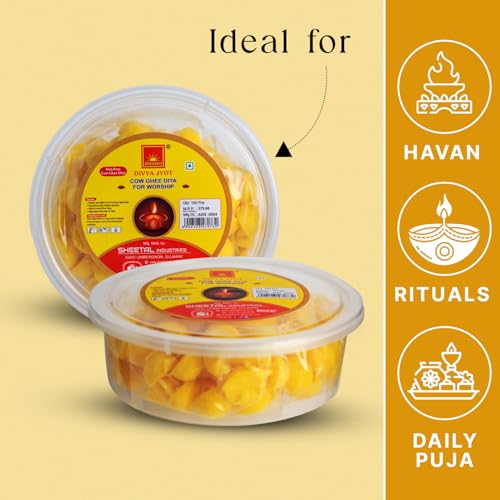 Image of BHANU Pure Cow Ghee Diya for Pooja, (200 Pcs) Pack of 2 | Readymade ghee Diya Batti | Easy to Use & Long Lasting Diya Wicks | Wax Free Batti for Pooja, Festivals & Religious Rituals