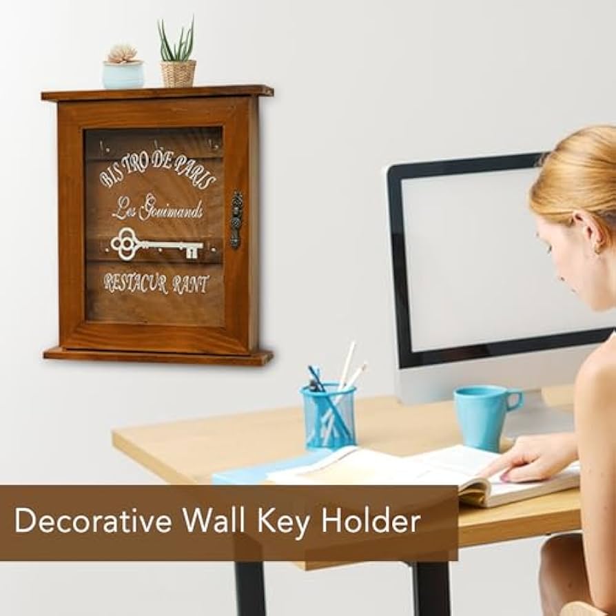 Amazon.com: Wall Mounted Key Holder Cabinet,Retro Glass Door