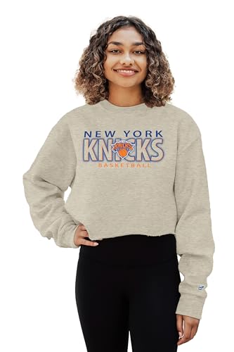 Blue 84 Women's Standard NBA Officially Licensed Cropped Crewneck Sweatshirt Oatmeal