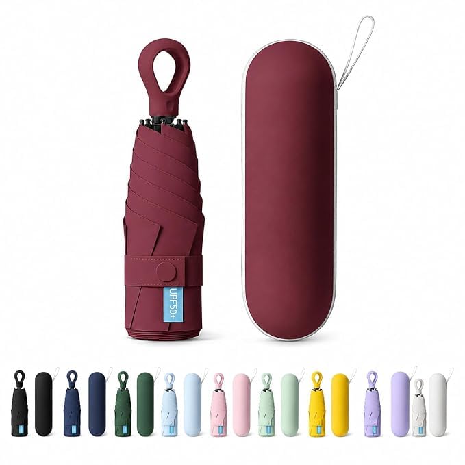 Image of Umbrella for Rain and Sun Protection UPF50+ Mini Capsule Foldable Umbrella for Women Men | 5-Fold Compact Travel Umbrella | Windproof UV Protection | Ring Buckle Anti-Loss