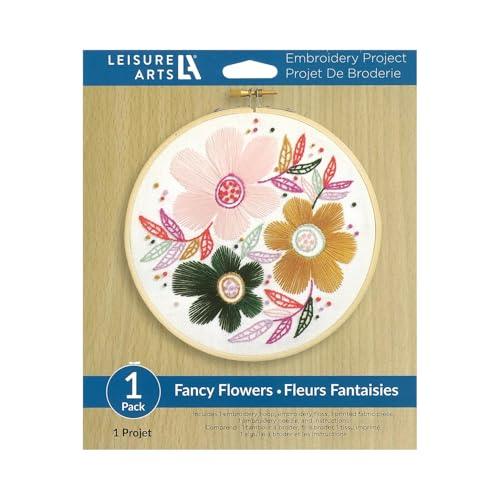 Image of LEISURE ARTS Embroidery Kit 6 inch Fancy Flowers - Embroidery Kit for Beginners and Adults, Cross Stitch Kits with Patterns, DIY Starter Set for Seasonal Craft Projects