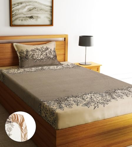 Image of Home Sizzler 210TC Charm in Rose Elastic Fitted Single Bedsheet (72X36 Inch) with 1 Pillow Cover