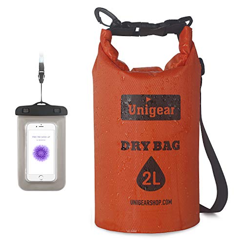 Unigear Bolsa Estanca Ligero Bolsa Impermeable Playa 2L/5L/10L/20L + Funda De Movíl Bolsa Seca Estanca 210T Tela Ligero Resistente PVC Mochila Acuáticos para Playa Rafting Kayak Camping Esquí Pesca