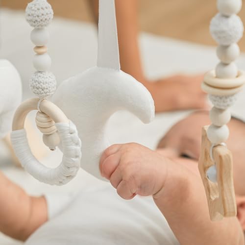 Comfy Cubs Wooden Baby Play Gym - Natural Finish Pinewood Baby Activity Gym with 5 Sensory Hanging Toys - Easy No-Tool Assembly, Safe and Durable for Infant Motor and Visual Development - Natural Wood - Image 6