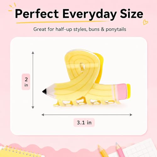 3 Pzas Pinzas para Cabello en Forma de Lápiz Amarillo para Maestras, Accesorios de Pelo miniatura 7