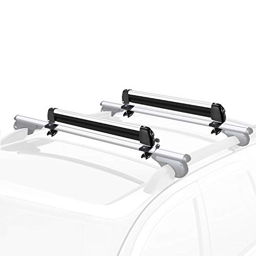 FIVKLEMNZ 31" Aluminum Universal Ski & Snowboard Roof Rack, Ski Board Roof Carrier, Fits for Most Vehicles Equipped Crossbars, Fits Up to 6 Pairs Skis or 4 Snowboards