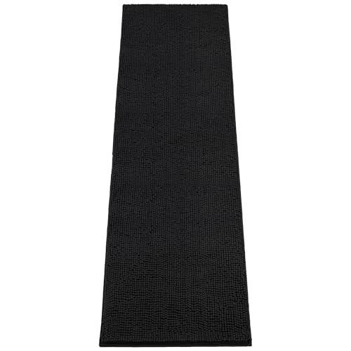 Image of Absorbent Dog Door Mat for Muddy Paws, 72 inch x 24 inch Chenille Indoor Mats for Entryway, Trap Dirt Front Door Mat Indoor Entrance Washable Non Slip Soft Black